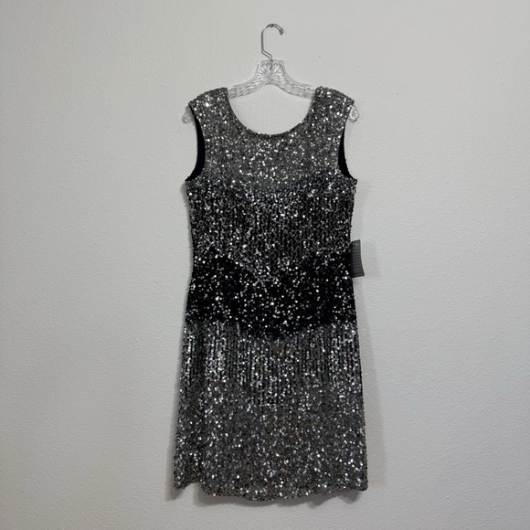 patra sequin dress Vintage Patra Beaded Black Iridescent Sequin Sheath Silk Cocktail Dress Size 12